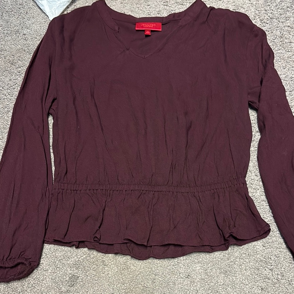 Jennifer Lopez Red Peplum Blouse with Long Sleeves